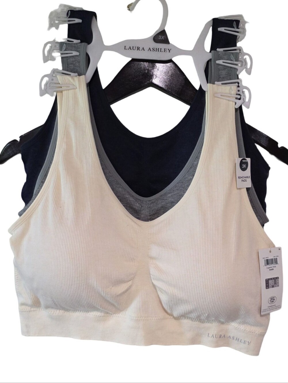 Laura Ashley 3pk Ribbed Active Athletic Lounge Comfy Sports Bras Bralettes 3X